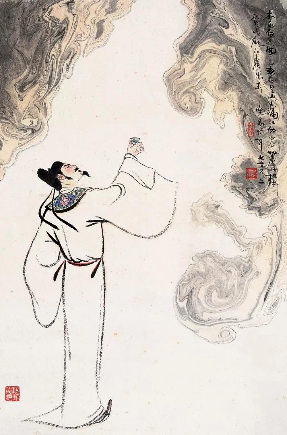 ▲“詩(shī)仙”李白勸自己喝酒：“舉杯邀明月，對(duì)飲成三人”。（圖片來(lái)源：三聯(lián)生活周刊）